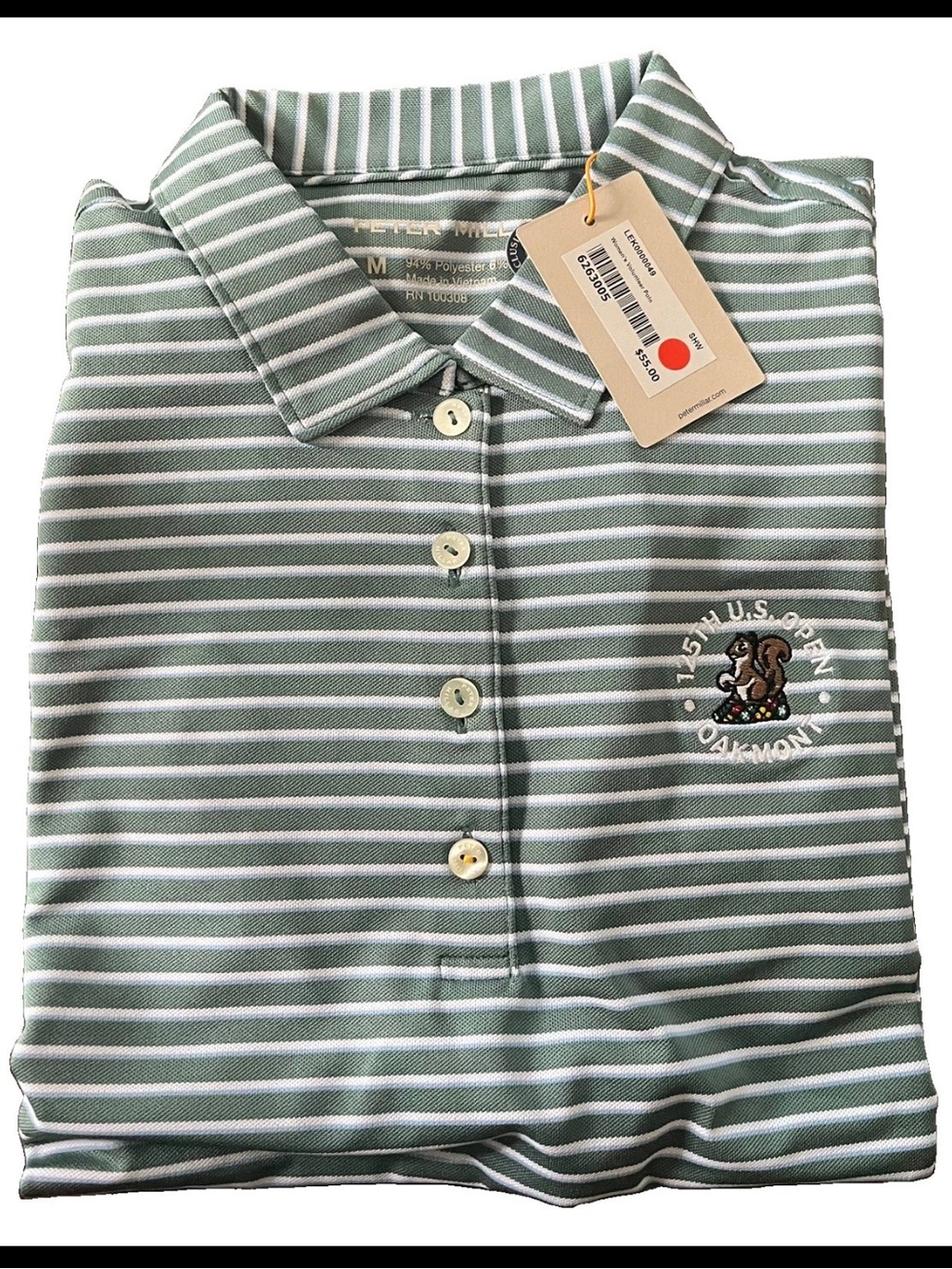 Peter Millar 125th US Open Oakmont Performance Polo NWT Women’s M Green Stripe